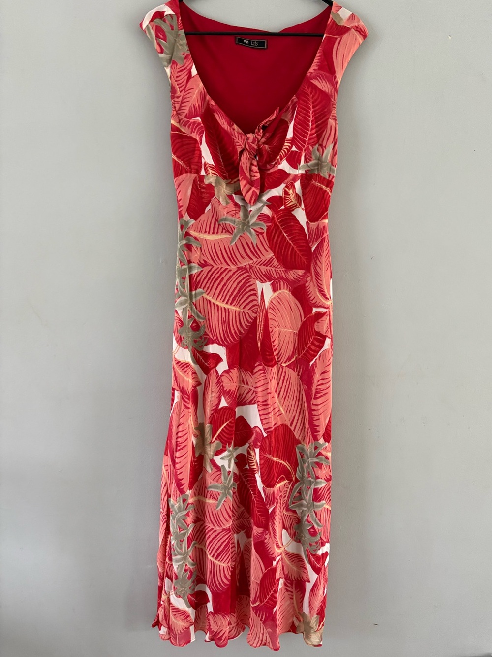 Lily Red Tropical Leaf Tie-Front Maxi Dress